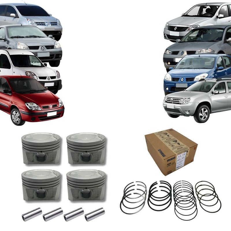Jogo de Pistão c/ Anel 0,50 Logan Sandero Clio Kangoo Megane Scenic Symbol Duster Livina 1.6 16v K4M